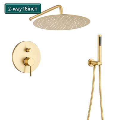 Allero Regendouchekop - Doucheset - Doucheslang - Douchestang - Gouden set - Messing - 16 inch - Douchekop - Meerdelige set