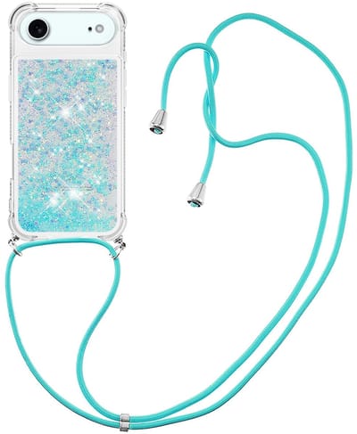 Coverup Hoesje - Geschikt voor iPhone Air Hoesje - Coverup Liquid Glitter Back Cover met Koord - Blauw