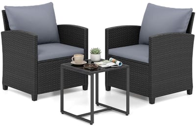 Balkonset 2 personen - Tuinset - Bistroset - Grijs - Weerbestendig - 3 delig - Tuintafel en 2 stoelen - 2 personen - Metaal