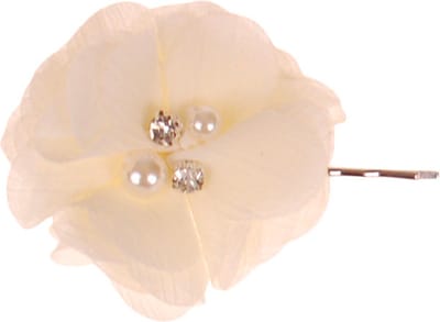 Schuifspeldje Bloem Ivoorkleurig met Pareltjes en Strass - 5,5cm