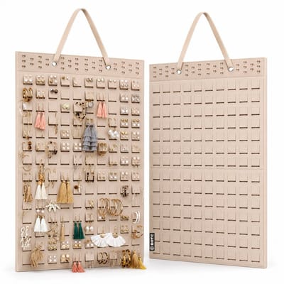 BOTC Hangende oorbellenorganizer en houder - tot 300 paar - Zacht materiaal - Oorbellenhanger - 1 stuk - Beige