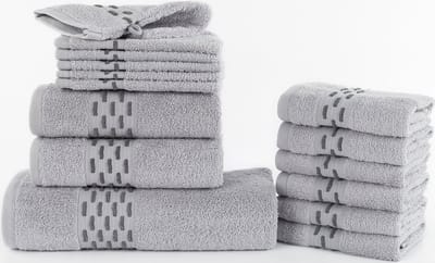 Homéé badhanddoeken 15 delige sets golf jacquard 1 badlakens 2 handdoeken 6 gastendoekjes en 6 washandjes 550 g. m² - grijs