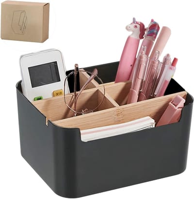Houten Bureau Penhouder en Organizer, Multifunctionele Opbergdoos voor Kantooraccessoires en Sieraden, Lade Organizer (Zwart)