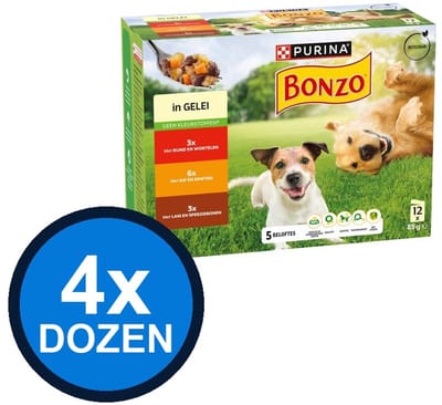 4x Bonzo - In Saus Mix Multipack (12x85g) - Hondenvoer Natvoer - 1.02 kg