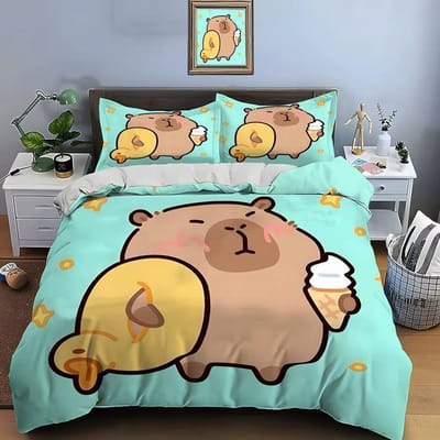 Cartoon Capibara Beddengoed Sets Quilt Bedovertrek Dekbedovertrek Kussensloop 2-3 Stuks Sets Kinderen Volwassenen Slaapkamer Decoratie Cadeaus AU Single 140x210cm