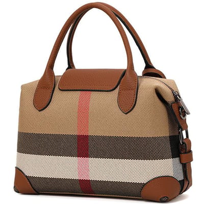 Nieuwe Herfst- en Wintercanvas met Toplaag Koeienhuid Leer Veelzijdige Eénschouder Crossbody Tas Eenvoudige en Modieuze Ruitjes Tas brown