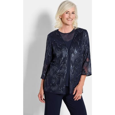 Blousejasje met borduursel en pailletten - marine - Gr. 19 van Goldner Fashion