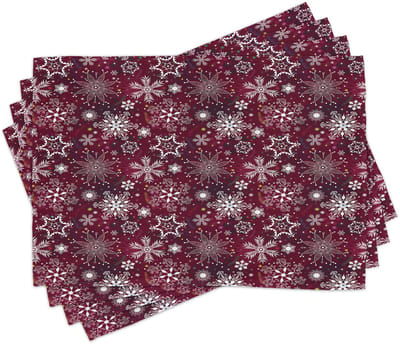 ABAKUHAUS Sneeuwvlokken-placematten, kleurrijk feestelijk kerstpatroon met sneeuwvlokken en decoratieve ster-wervelingen, uit kleurvast stof voor de eetkamer en de keuken, veelkleurig