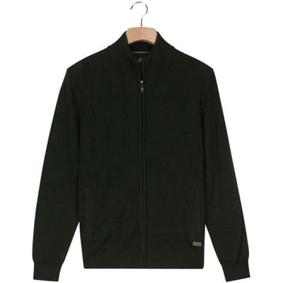 Baileys Vest Subtle Short Lines Woven Pattern Fullzip Structure Knit Donker Groen / male