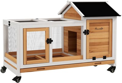 PawHut Konijnenhok Dennenhout, Staal 108L x 58B x 73,5H cm Geel