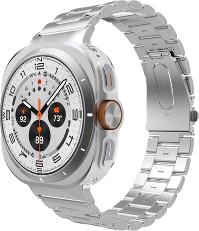 Cazy horlogebandje geschikt voor Samsung Galaxy Watch Bandje (PrimeSteel) - Smartwatchbandjes (+Horloge inkortset) - Universeel bandje geschikt voor Samsung Galaxy Watch Ultra (2024 / 2025) - Zilver