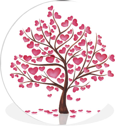WallCircle® Wandcirkel 60x60 cm - Muurcirkel Een illustratie van een boom met hartjes - Muurdecoratie woonkamer - Wanddecoratie slaapkamer - Kamer decoratie accessoires - Ronde schilderijen