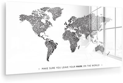 ® Glasschilderij 120x60 cm - Schilderij acrylglas - Wereldkaart - Quote - Zwart - Wit - Foto op glas - Muurdecoratie woonkamer - Wanddecoratie slaapkamer - Schilderijen
