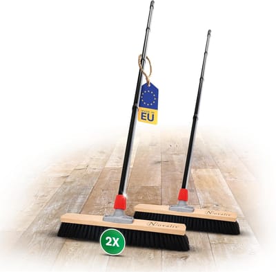 Novaliv 2x halbezem 50 cm met steel borstelharen paardenhaar bezem fijne bezem ideaal als werkplaatsbezem met steel halbezem industriële bezem huisbezem veegbezem kamerbezem haarbezem huisbezem zacht