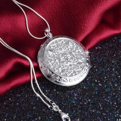 Vintage 925 Sterling Zilveren Ketting Ronde Medaillon Hanger Ketting Foto Kraag Kettingen voor Vrouwen Valentijnsdag Cadeau gray