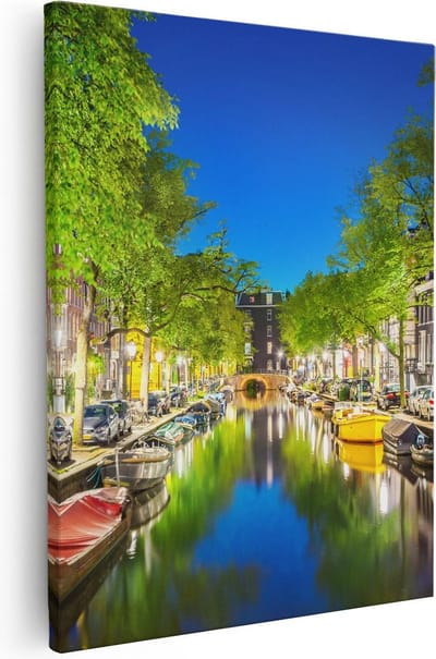 Artaza Canvas Schilderij Amsterdam - 40x50 cm - Wanddecoratie Skyline - Muurdecoratie Woonkamer - Kamer Accessoires