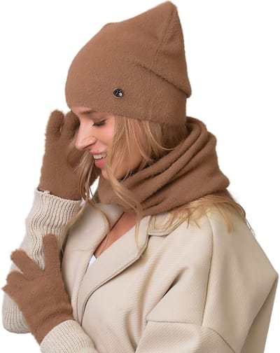 Alur - Dames Winterset - Beanie + Sjaal + Handschoenen - Modieuze Karamel