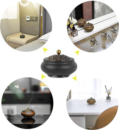 Vintage keramische wierookbrander met metalen deksel - Vuurvast wierookbrander - Yoga decoratie - Thuis kantoor - - D wierookbrander met zeef