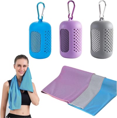 Verkoelende Handdoek - Sneldrogende Sportdoek - Sport en Outdoor - Directe Koeling - 3 Stuks - Blauw Grijs Paars