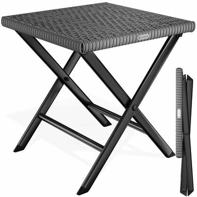 Opvouwbare polyrotan kruk, antraciet, 3-in-1, draagvermogen 120 kg, 43 x 40 x 44 cm, opvouwbaar, licht van gewicht, draagbaar, weerbestendig voor buiten