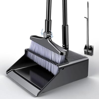 VLSelect® Veger en blik met lange steel - Stoffer en blik - Handveger - 180 Graden Roterende Veegborstel