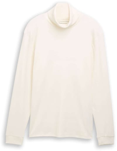 Tom Tailor Denim - Shirt met rolkraag en geribbelde structuur - Maat XL - Wool White