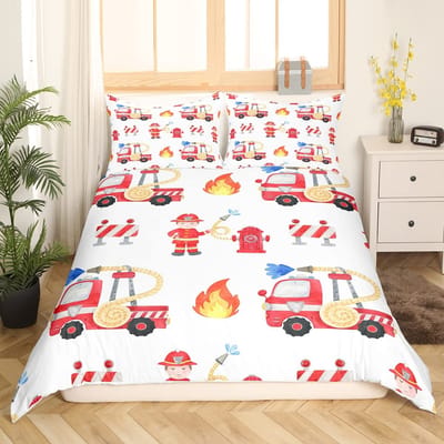 Brandweerwagen Koningin Koning Dekbedovertrek Cartoon Politieauto Beddengoed Set voor Kinderen Jongens Brandweerman Dekbedovertrek Polyester Dekbedovertrek 70x133cm 2pcs