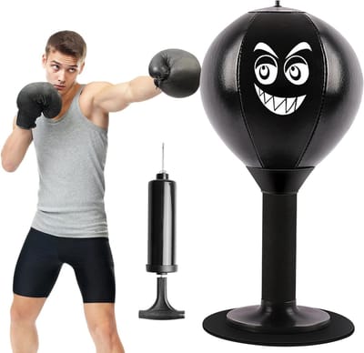 Boksbal tafel - Mini bokszak - Stress verminderen - Sterke zuignap - 15 cm hoog - Zwart