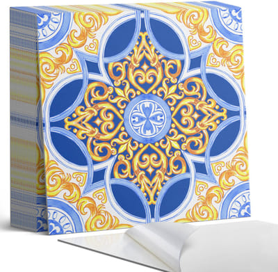 Coloray Plaktegels - Decoratief elegant motief Zelfklevende Tegels - 20 cm x 20 cm - Blauw Plaktegels - 20 stuks - Vierkant PVC Tegels - Plaktegels Badkamer - Plaktegels Vloer - Vinyl Tegels - Wandtegel Zelfklevend