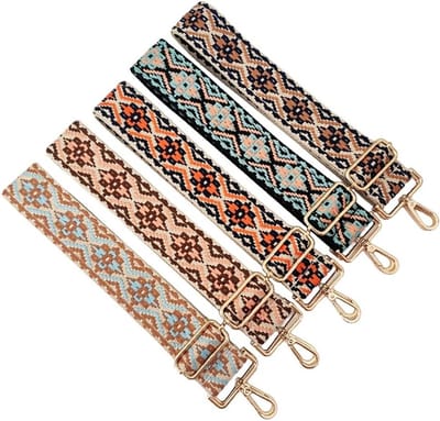 Verstelbare Schouderband van Jacquard, 5 cm Breed, 72-130 cm, Geschikt voor Handtas en Schoudertas, Beige/Darkblauw met Gouden Accenten, Duurzaam en Comfortabel