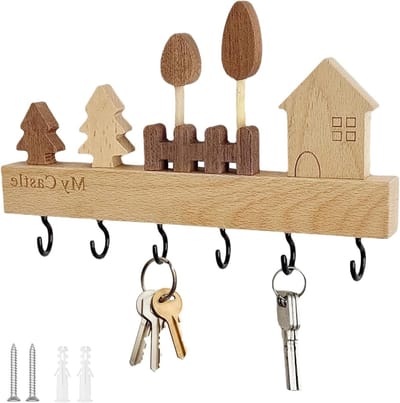 Decoratieve Sleutelhanger met 6 Haken voor Sleutels, Ideaal voor Entree, Hal en Slaapkamer (Bruin)