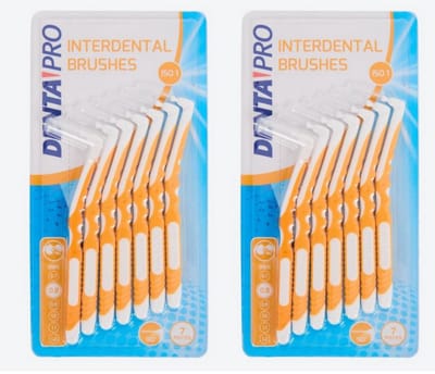 Tandenrager DENT PRO - Wit / Geel - 14 Stokers - Set van 2 - Kunststof - Regular Size - Tandenstoker - Mondhygiëne - Interdental Brushes