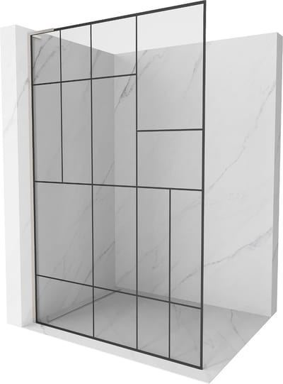 Mexen Kioto L douchescherm Walk-in 70 x 200 , zwart patroon, geborsteld nikkel - 800-070-103-97-78