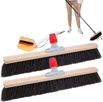 2x paardenhaar bezem 40 cm bezemkop I bezem zonder steel I paardenhaar zwart I halbezem brede veegbezem huishoudbezem werkplaatsbezem bezem balkon