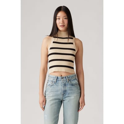 Levi's Tulip Mockneck Tank Redwood Stripe Creme Maat: L | Mouwloze Tops Outlet | Dames | Zwart