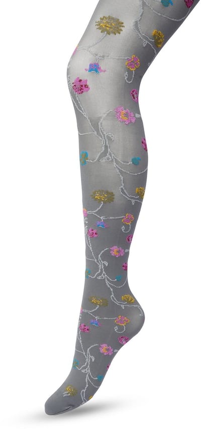 Bonnie Doon Bloemen Panty 80 Denier Grijs Dames maat S/M - Bloemen Print - Gladde Naden - Maximaal Draagcomfort - Floral Tights - Chique Panty - Feestelijk - Gebloemd - Kleurrijk - Bloemenprint - Castlerock - BP221906.169