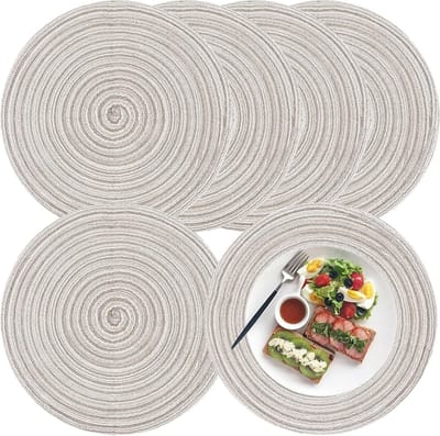 Ronde Geweven Tafelmatten 30cm - Set van 6 - Wasbaar, Warmtebestendig, Ideaal voor Eetkamers, Feestjes en Buitengebruik