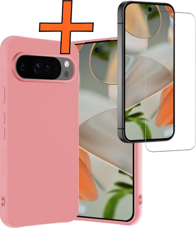 Hoes - Met Screenprotector - Geschikt voor Google Pixel 10 Pro - Sterk & Shockproof - Back Cover - Siliconen Case - Telefoon Hoes - Lichtroze