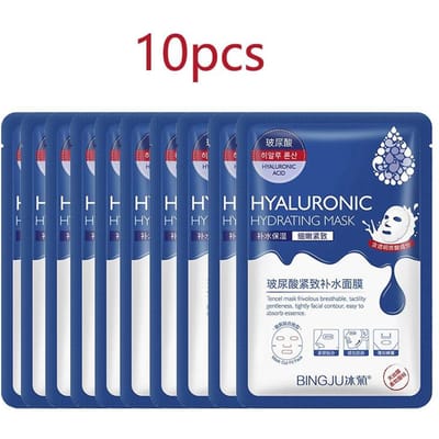 10 Stuks Hyaluronzuur Gezichtsmasker Vliesje Poriën Hydraterend Olie-controle Anti-Aging Aanvulling Whitening Gezichtsverzorging 10pcs gray