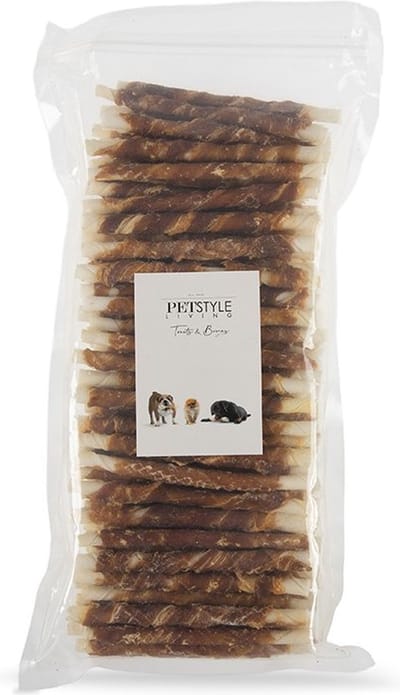 Petstyle Living Gedraaide Sticks met Eend - Hondensnacks - 12,5cm - 100 Stuks - Kauwstaaf Hond