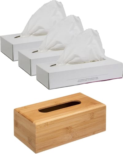 Tissuedoos/tissuebox bruin 25 x 13 x 8,5 cm van bamboe hout gevuld met 300x stuks 2-laags tissue papier