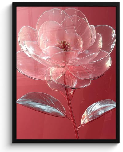 Poster in lijst - Fotolijst 50x70 cm - Posters - Sierlijk - Bloem - Roze - Glazen - Posterlijst zwart - Decoratie - Wanddecoratie woonkamer - Muurdecoratie slaapkamer