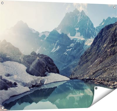 Gards Tuinposter Landschap berg meer - 100x80 cm - Tuindoek - Tuindecoratie - Wanddecoratie buiten - Tuinschilderij
