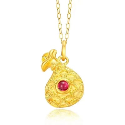 18k Gouden Ketting Rode Agaat Kleine Portemonnee Fulu Hanger 750 Gouden Sieraden Dames yellow