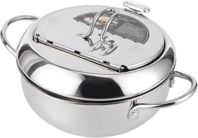 Frituurpan met Thermometer - Koekenpan Mandje - Thuis Frituren - Roestvrij Staal - 20 cm - Zilver
