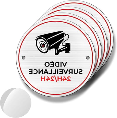Door sign van geborsteld aluminium met print Ø 85 mm - 3 mm dik - Dubbelzijdig zelfklevend - Beveiliging en Toezicht