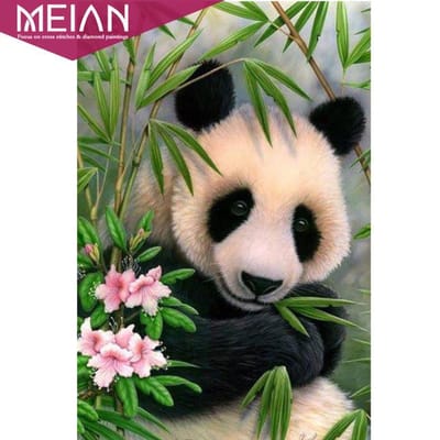 Kruissteekborduurpakketten Kleurrijke Flamingo Katoenen  Panda  Schilderij DIY Handwerk 20X30 black