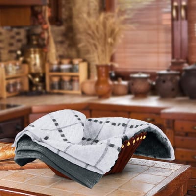 12 Keuken Handdoeken Set - 38 x 64 cm - 100% Ring Gesponnen Katoenen Superzacht en Absorberend Schotelantennes, Theedoeken en Barkrukken Handdoeken (Grijs en Wit)