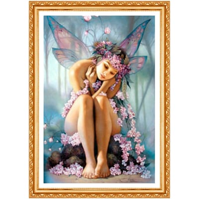 Peinture diamant thème «fée papillon», perceuse ronde complète 5D, à faire soi-même, ensemble de broderie 3D, point de croix, décor, cadeau 20X30CM beige