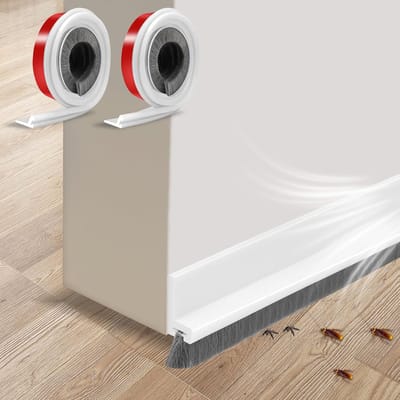 Famanu – 2 stuks 100 cm deurborstel voor de ingang, wit, afdichtingsstrips voor deuren, isolatie, deurafdichting, ingang, zelfklevend, met borstel, op maat te snijden deur, tochtstopperborstel ter voorkoming